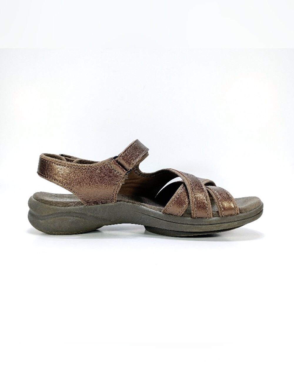 Clarks Collection Womens 7 Wide Fit Pewter Metallic Leather Ankle Strap Sandals - Picture 3 of 10